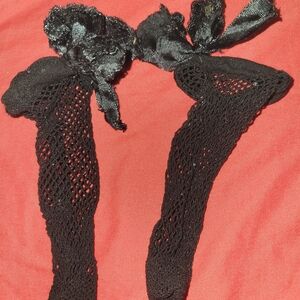 Black Fishnet Ankle Socks with Bow On Back.